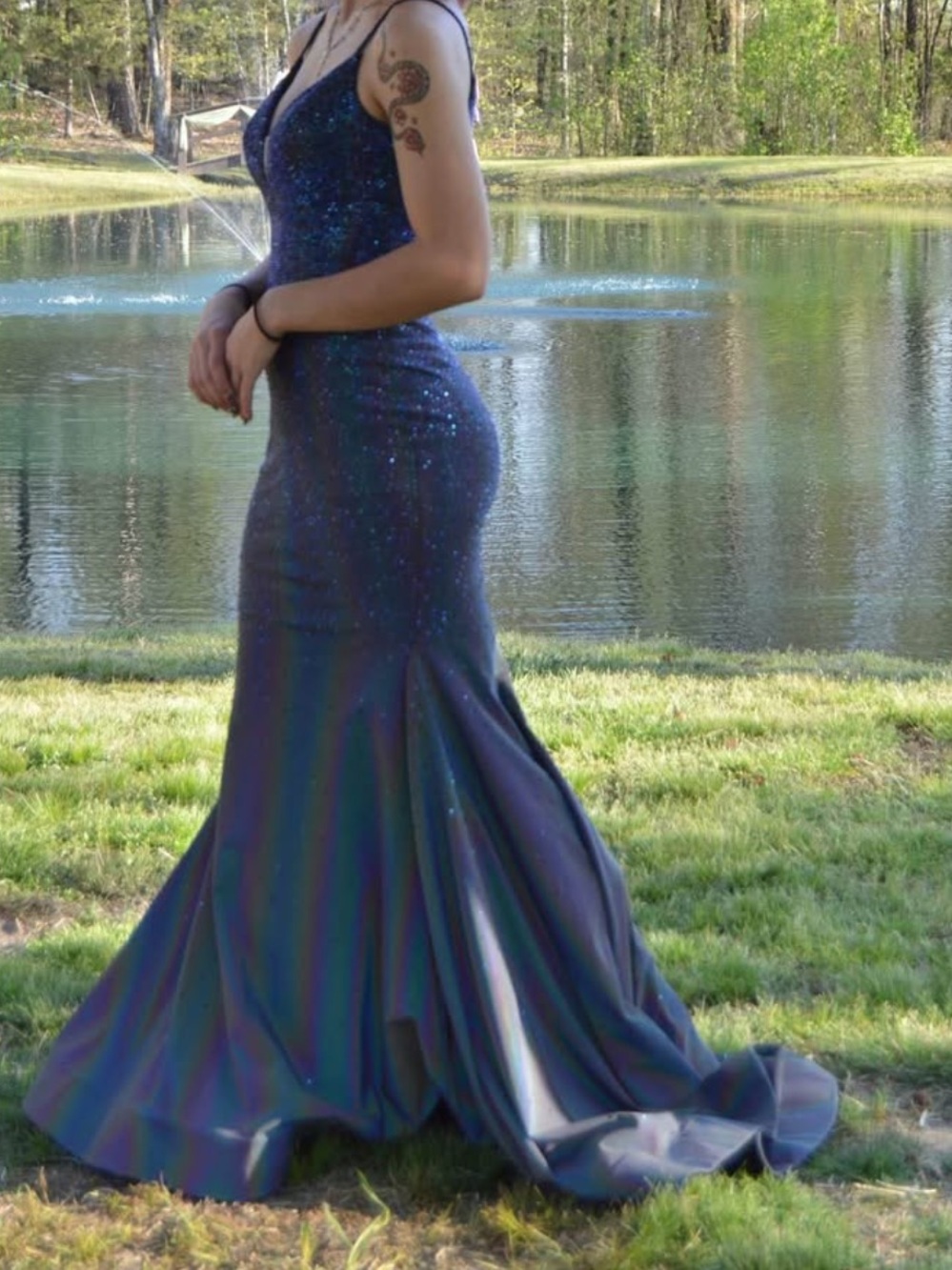 ellie wilde Navy Blue Sequin Mermaid Gown